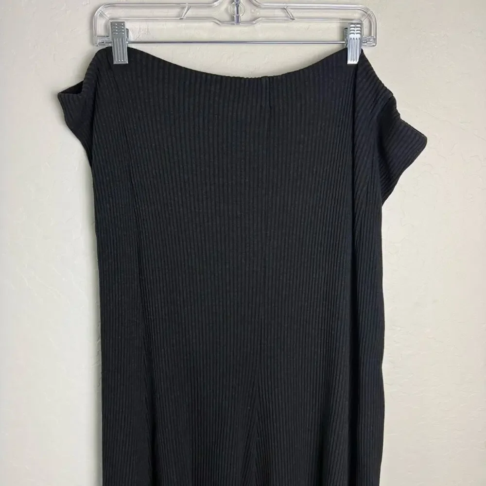 Mara Hoffman Meda Black Rib Knit Midi Skirt XL